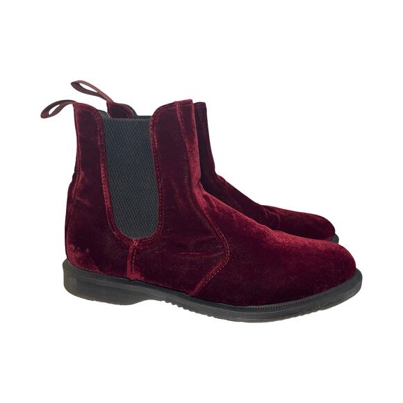 Dr. Martens Flora Burgundy Red Velvet Chelsea Boots Size 10 Women’s / EU 42 - Picture 1 of 9